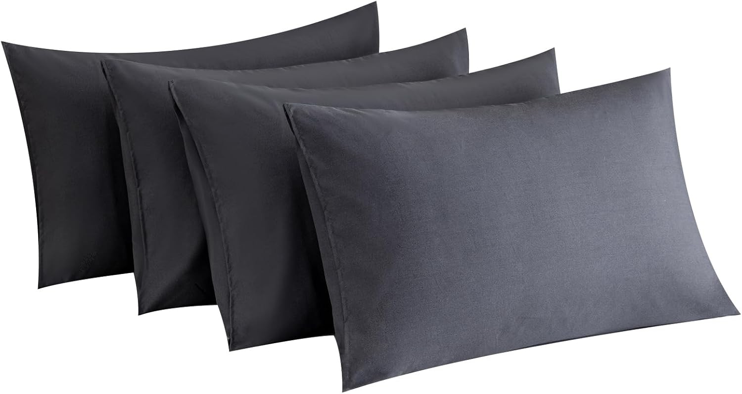 Dark Grey Pillow Cases Set of 4 Queen Size - Super Soft, Smooth and Breathable