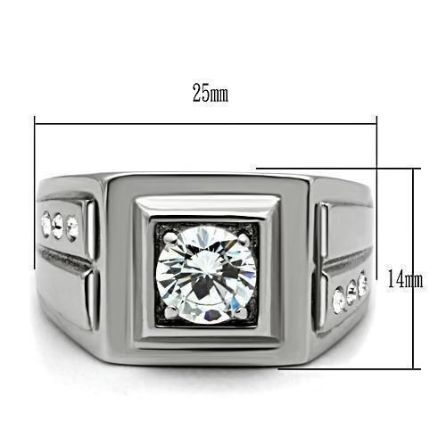 Men's Ring, Clear CZ, Stainless Steel, Statement, Sparkling, Bold Design