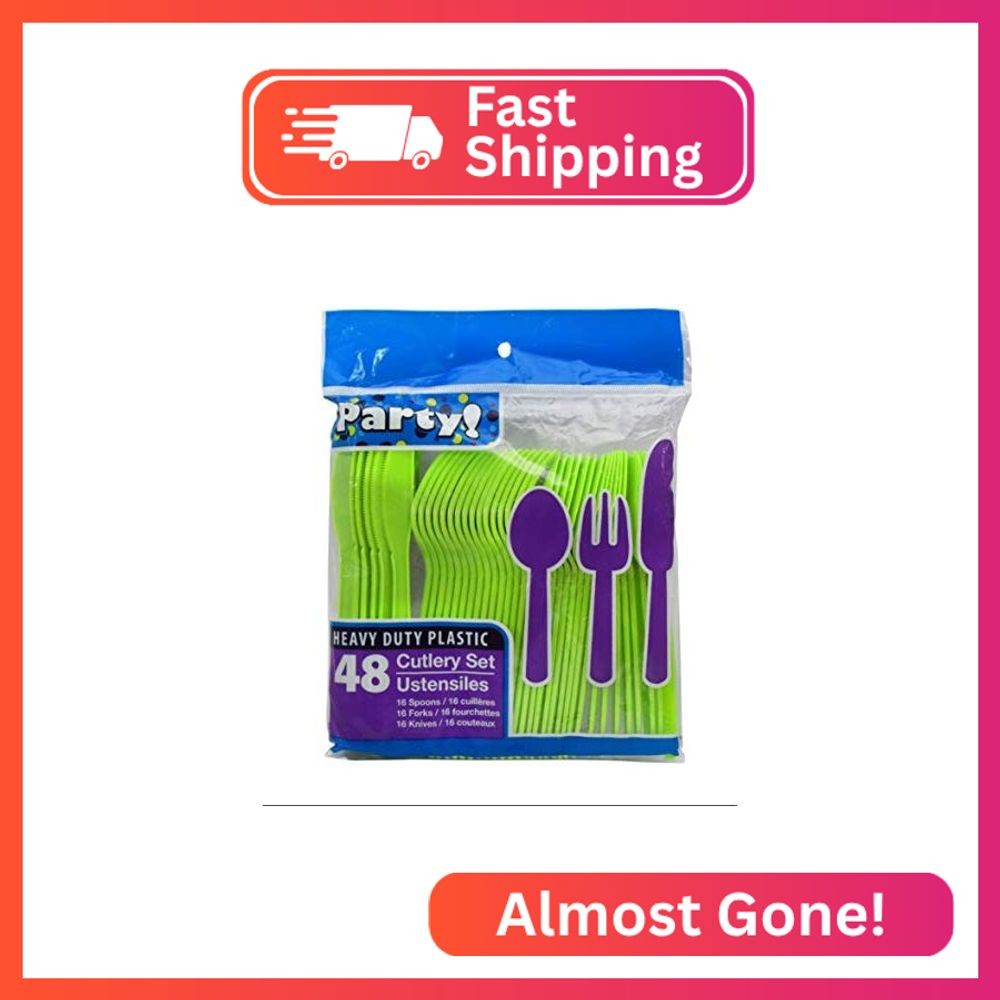 Heavy Duty Plastic Cutlery Set 96 pieces ( 32 spoons, 32 forks, 32 knives) Lime
