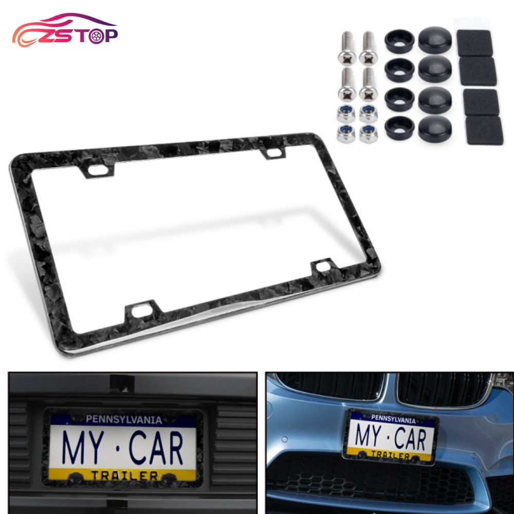 Real Forged Carbon Fiber License Plate Frame Shield Cover Car Truck