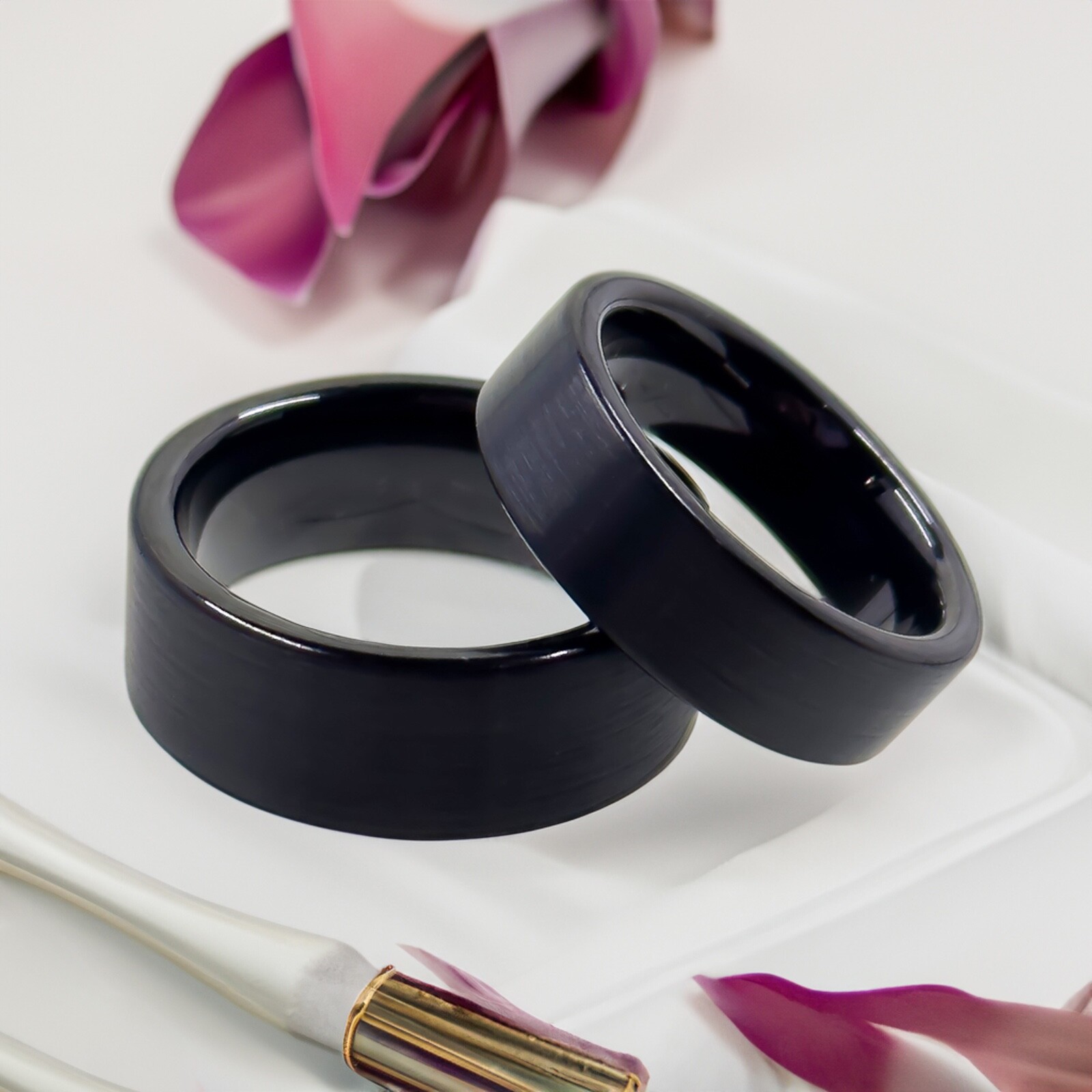 Black Tungsten Ring - Flat Edge - 6mm or 8mm