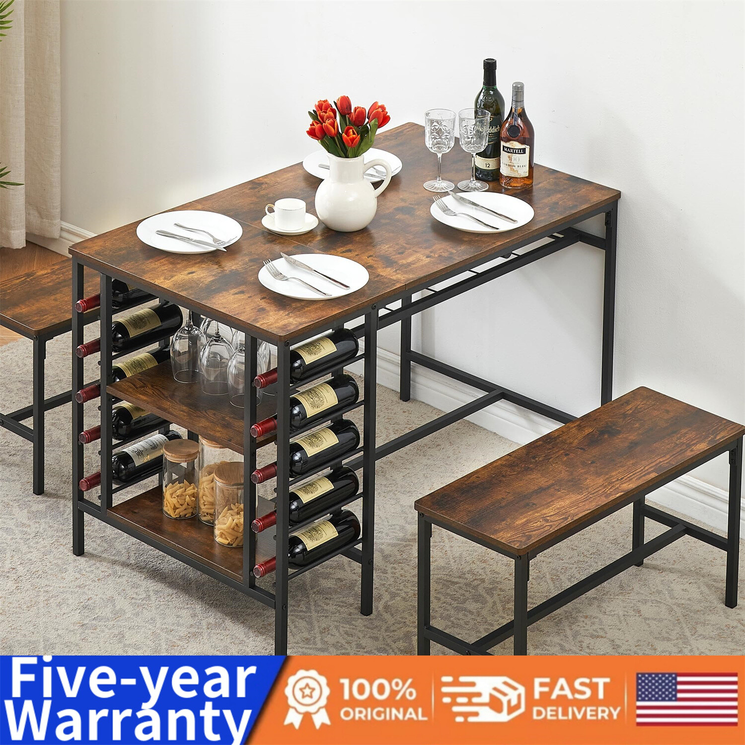 Dining Table Set for 4 Kitchen Table Set for 4 with 2 Benches Dining Room Table