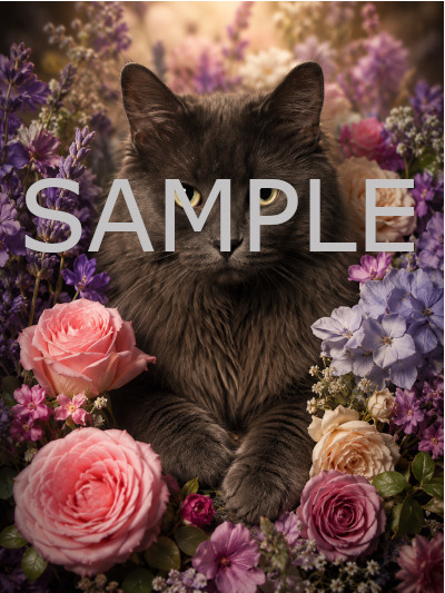 Jpg image file GREY CAT WITH FLOWERS (8)