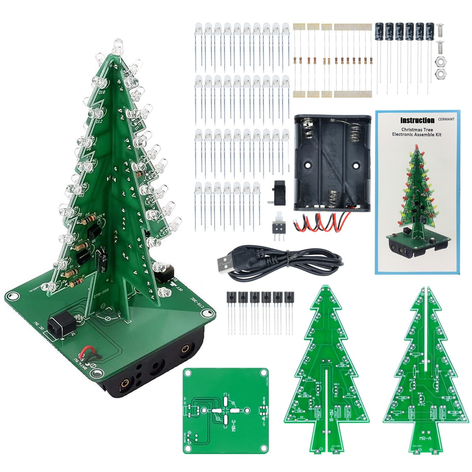 Flashing Christmas Tree DIY Kits，3D Xmas Tree Soldering Kit with 7 Colors DIY...