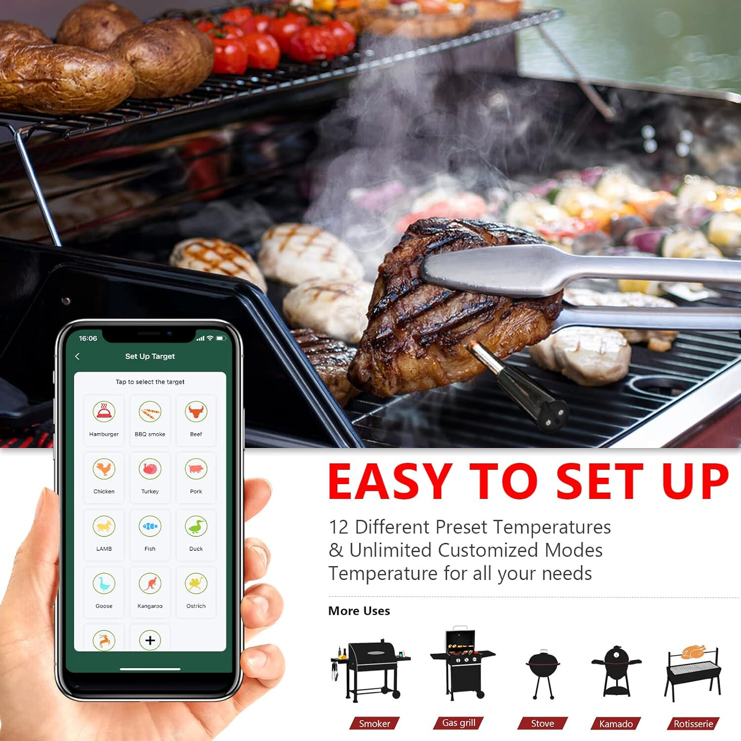 Probe Temp Extended Range Wireless Bluetooth Smart Meat Thermometer