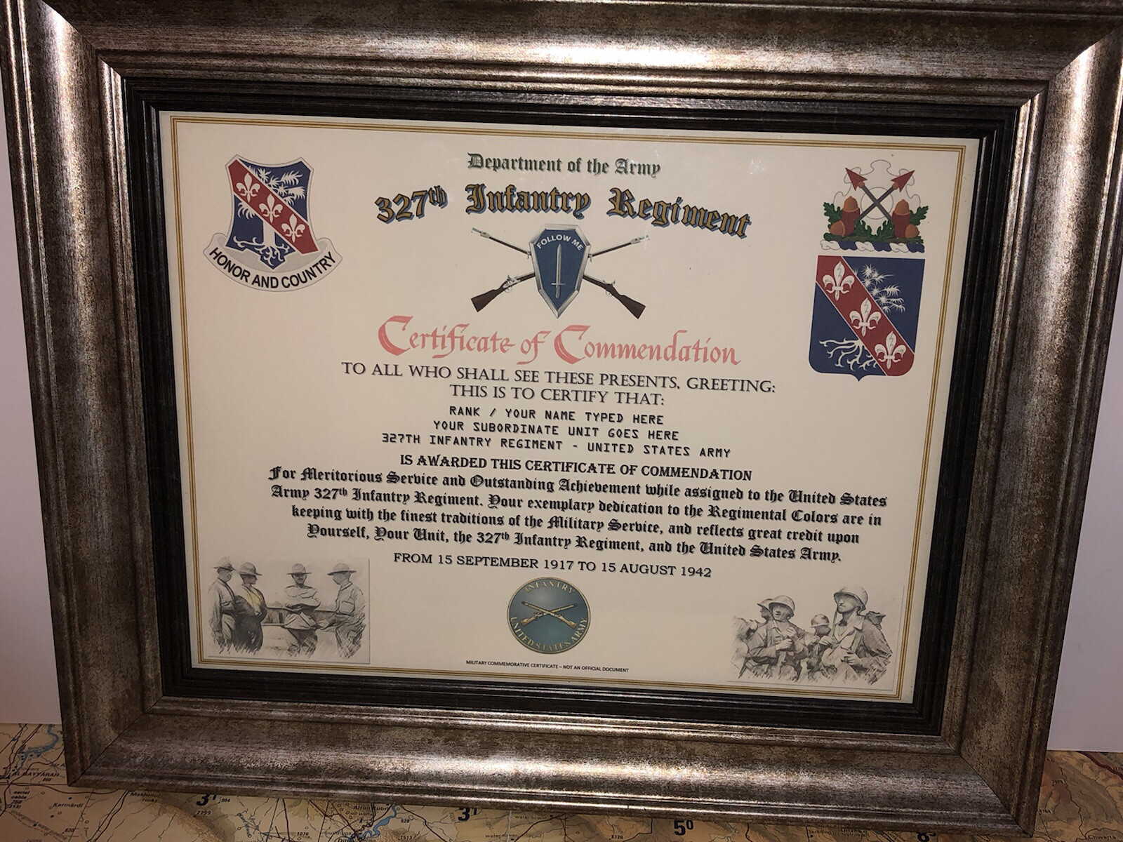 327TH INFANTRY REGIMENT / COMMEMORATIVE - CERTIFICATE OF COMMENDATION