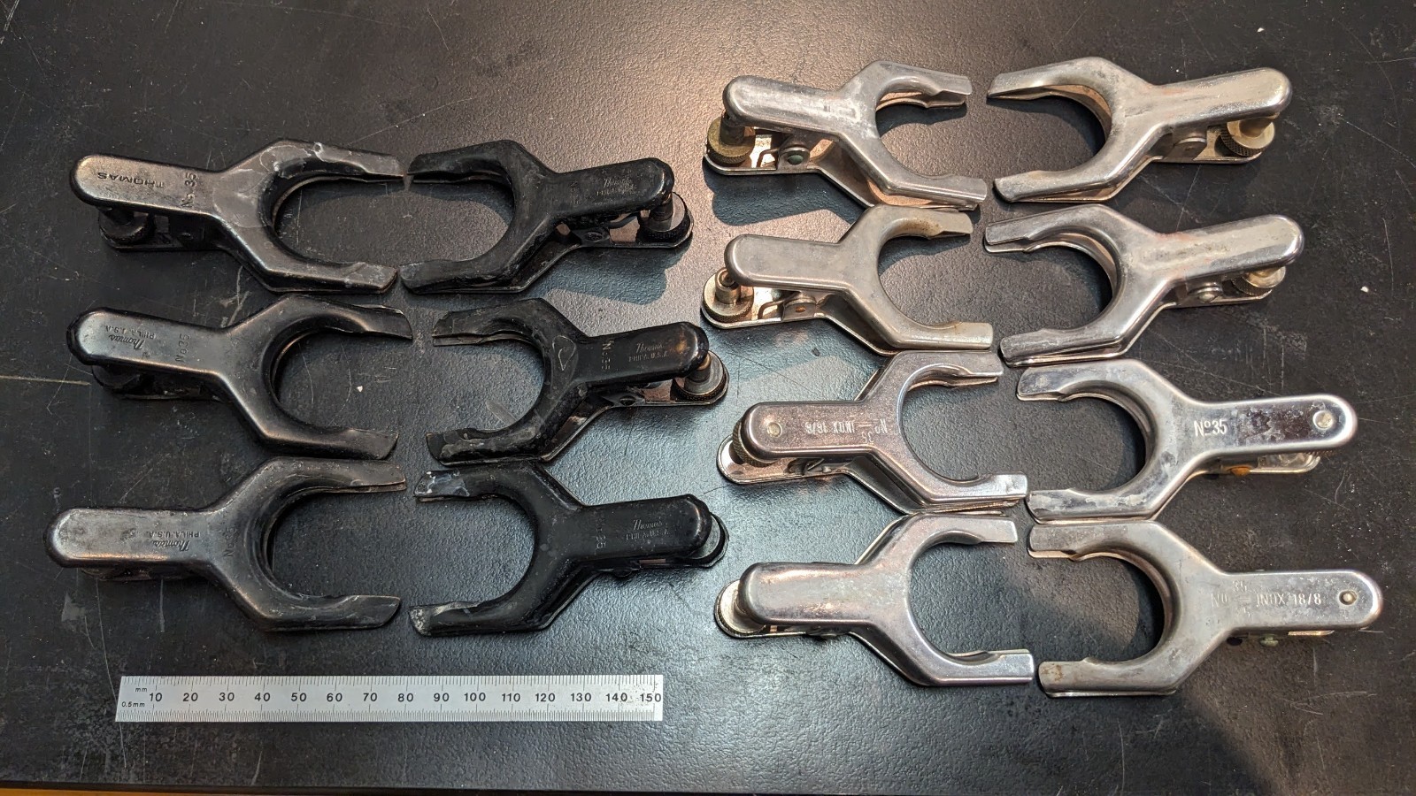 14 Thomas No 35 Spherical Pinch Clamps #35 stainless and painted black steel