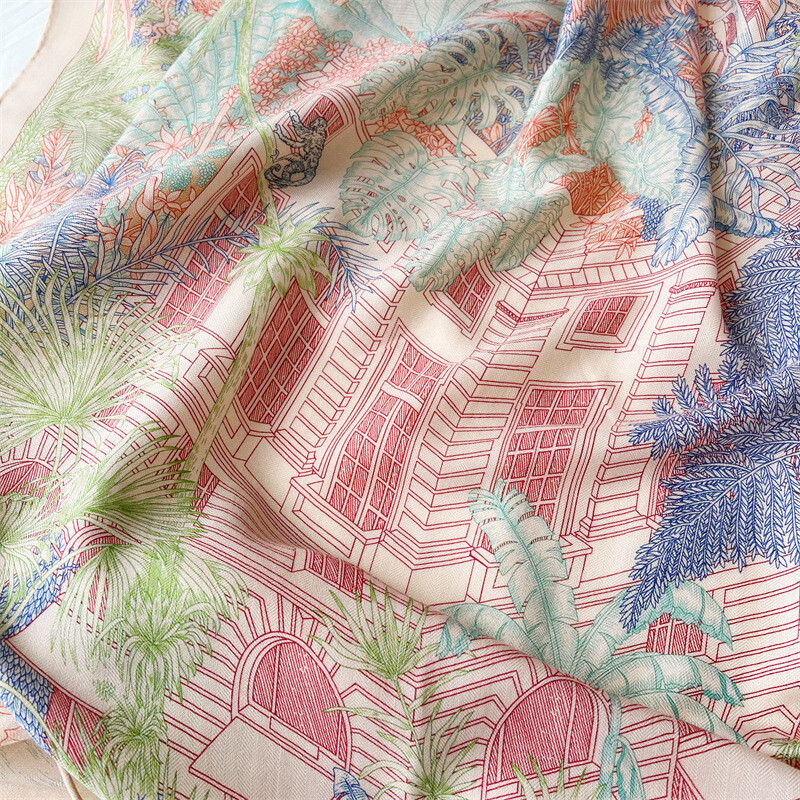 Pure 70% Cashmere 30% Silk Wrap Scarf Garden Flowers Double Face Print Shawl 53"
