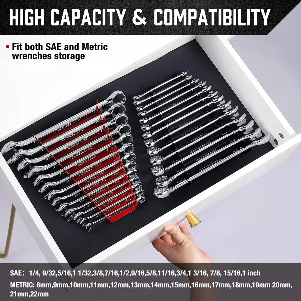 4Pack Wrench Organizer Holder Tool Box Storage Sockets Tray Rail Sorter Rack