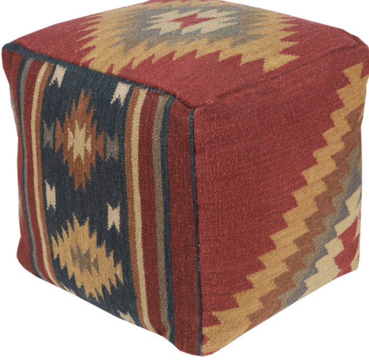 Surya POUF-16 Frontier 18 inch Brick Red Pouf, Cube