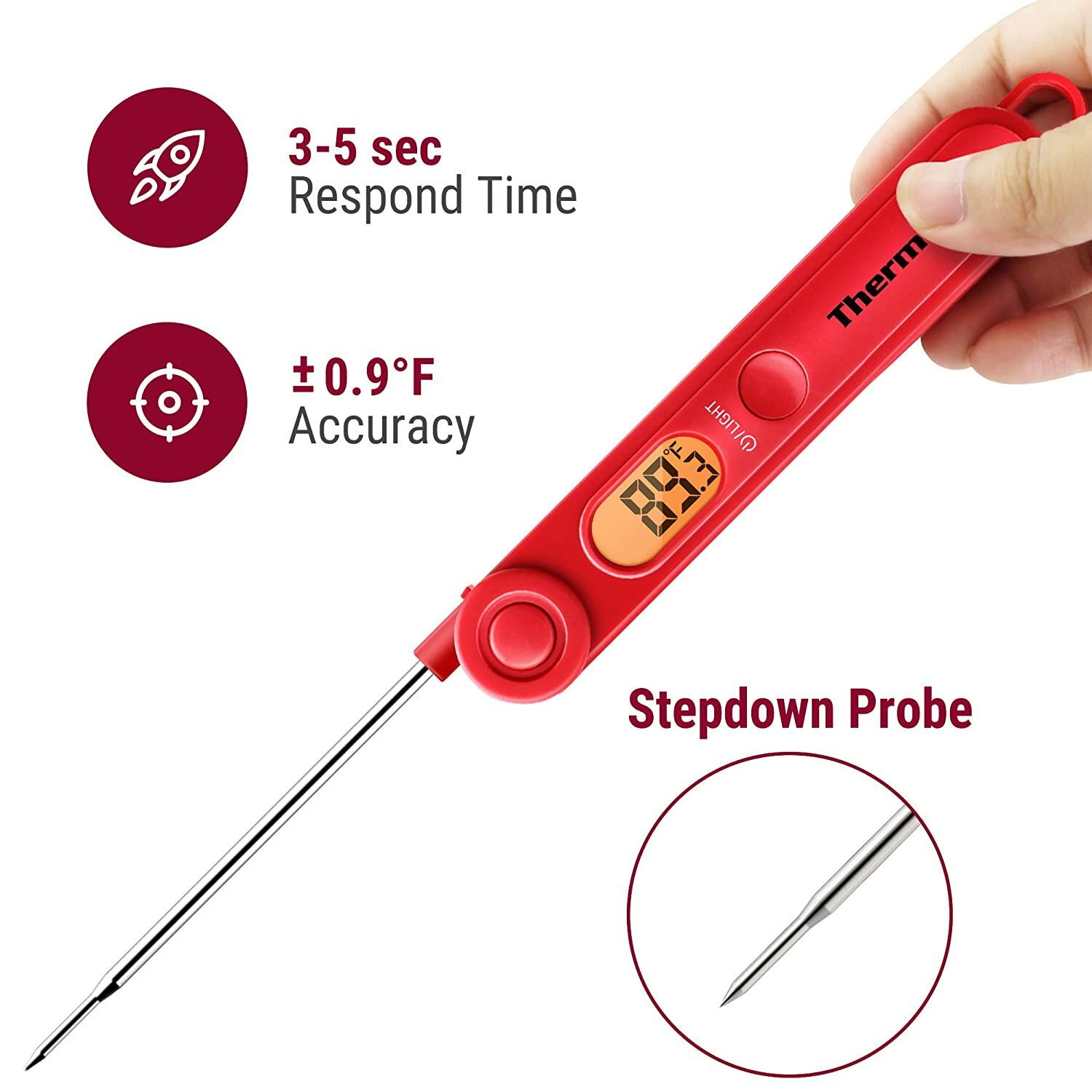 ThermoPro TP03B Digital Instant Read Meat Thermometer Backlight & Magnet BBQ Red