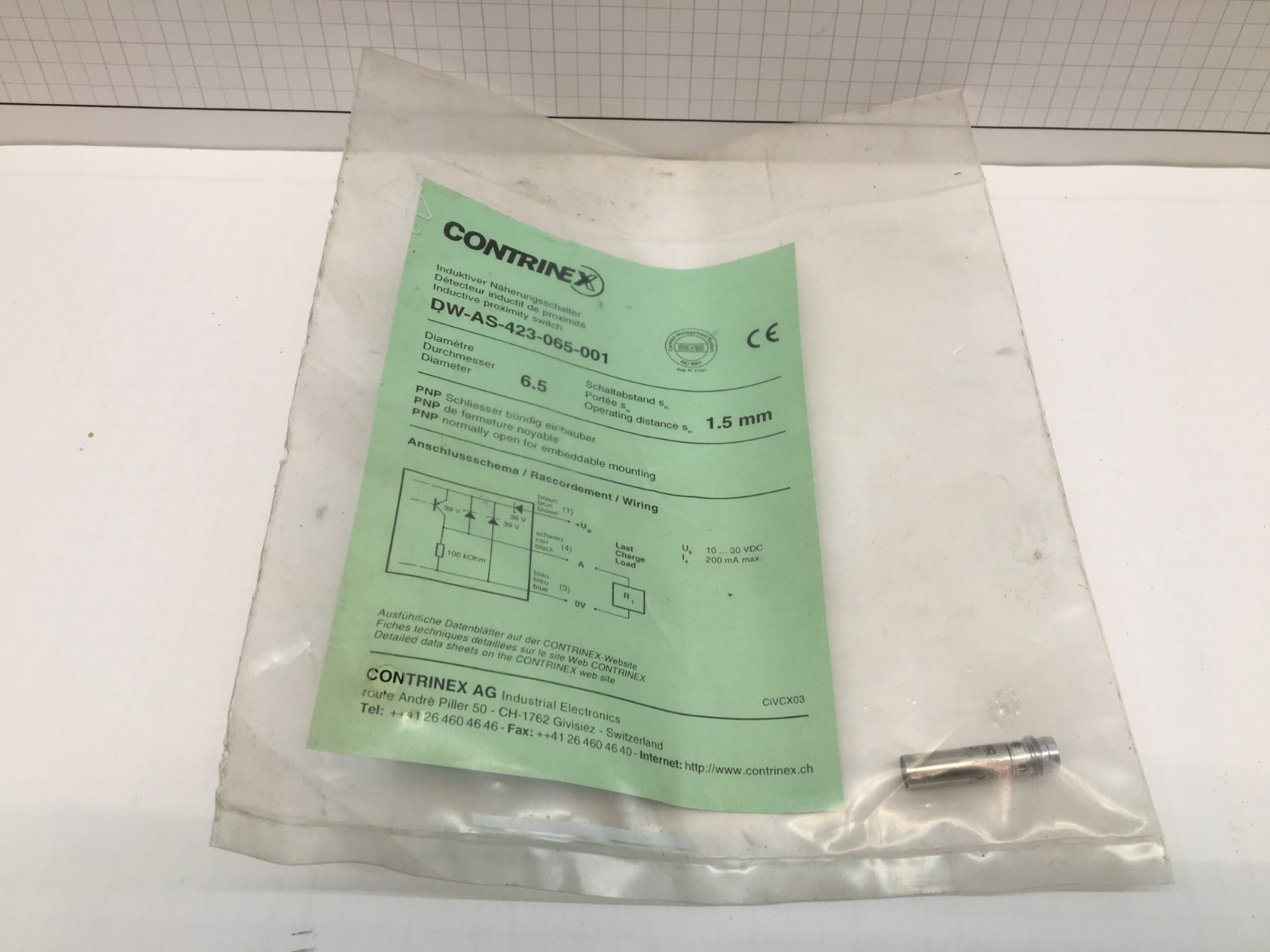 NEW Contrinex DW-AS-423-065-001 Proximity Sensor, New sealed in bag - US Seller