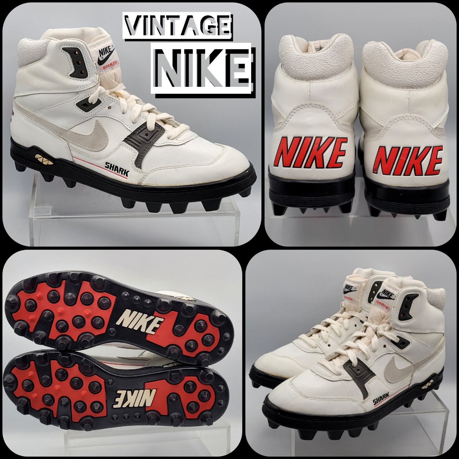 Vintage 1990’s Nike Shark Football Cleats White / Cream Sz US 10.5 CLEAN EUC