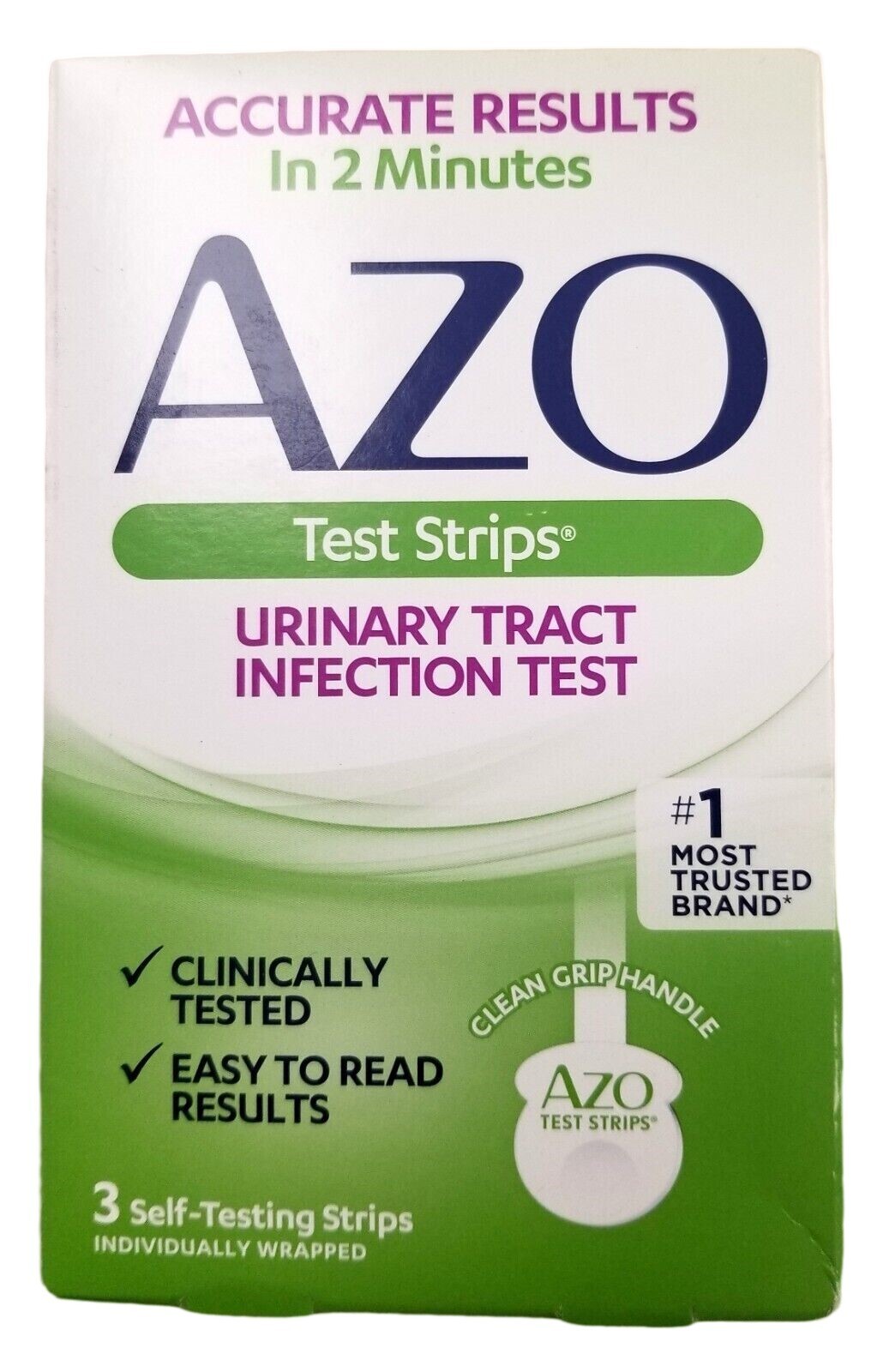 AZO UTI Home Test Urinary Tract Infection Test Strips 3 tests / box  --