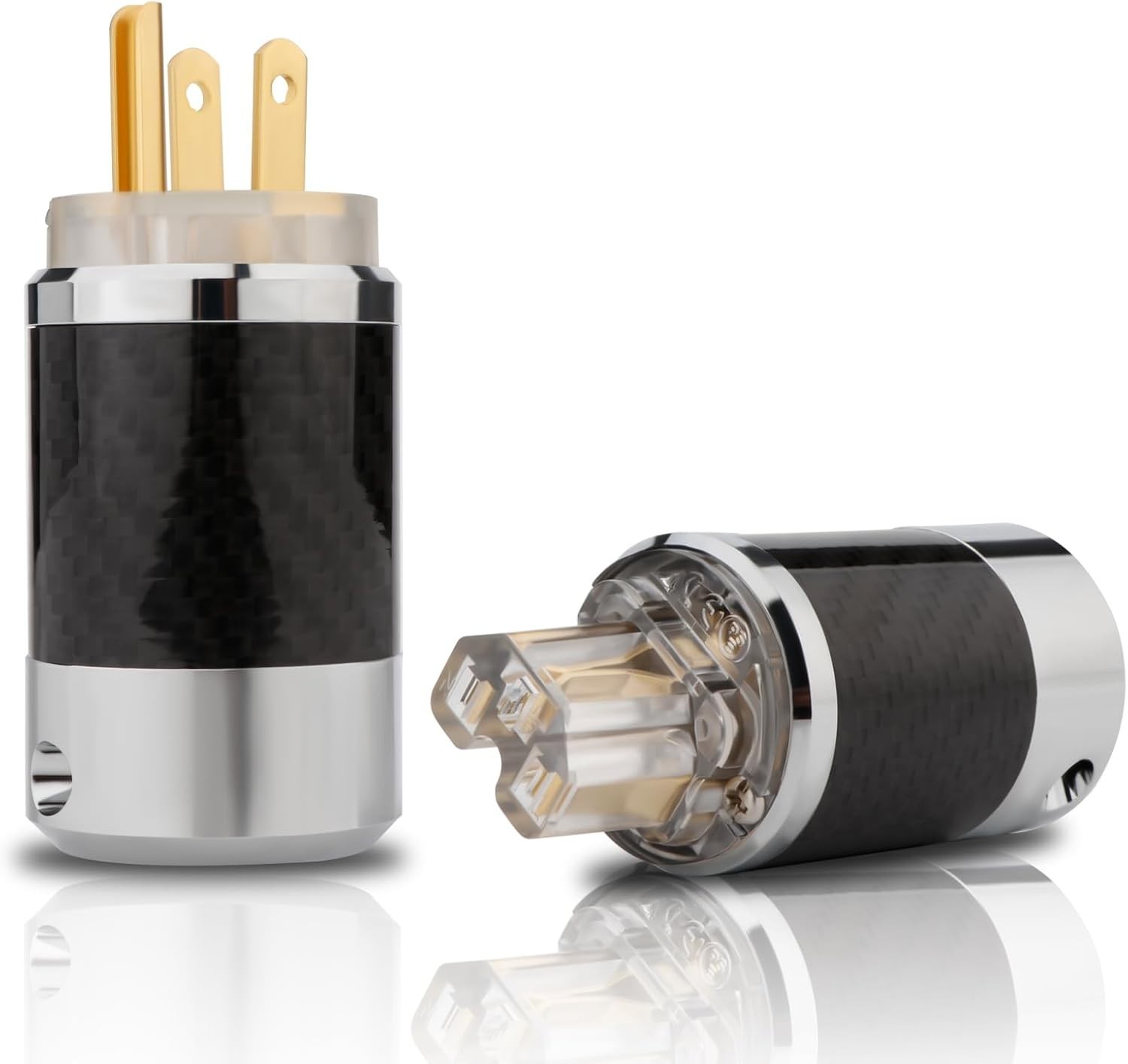 Pair Black Carbon Fiber 15A/125V IEC320 C13 Gold Plug Hifi Audio Power Connector