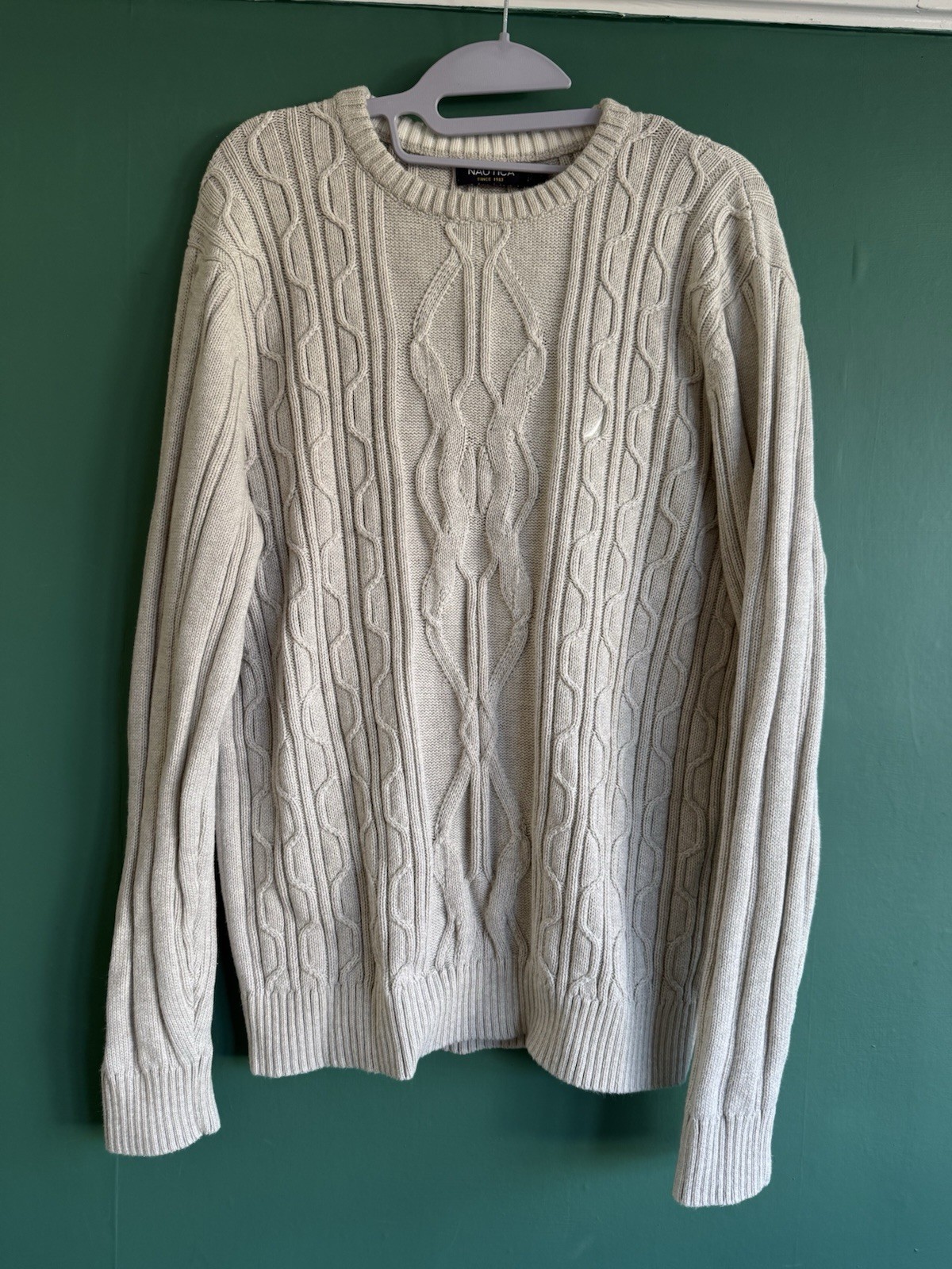 Nautica Cable Knit Sweater Jumper Mens Large. Beige CP1016