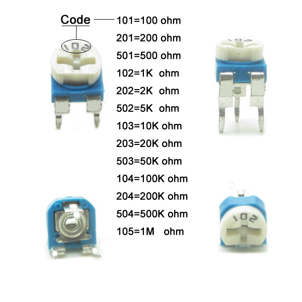 500 x Blue White 10K Ohm 103 Trimpot Trimmer Potentiometer Variable Resistor