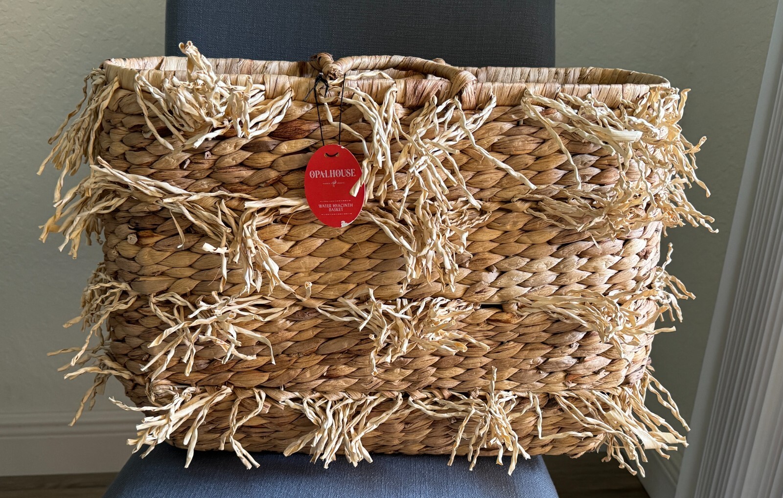 Opalhouse Water Hyacinth Fringe Basket Oval Large Natural Wicker Boho