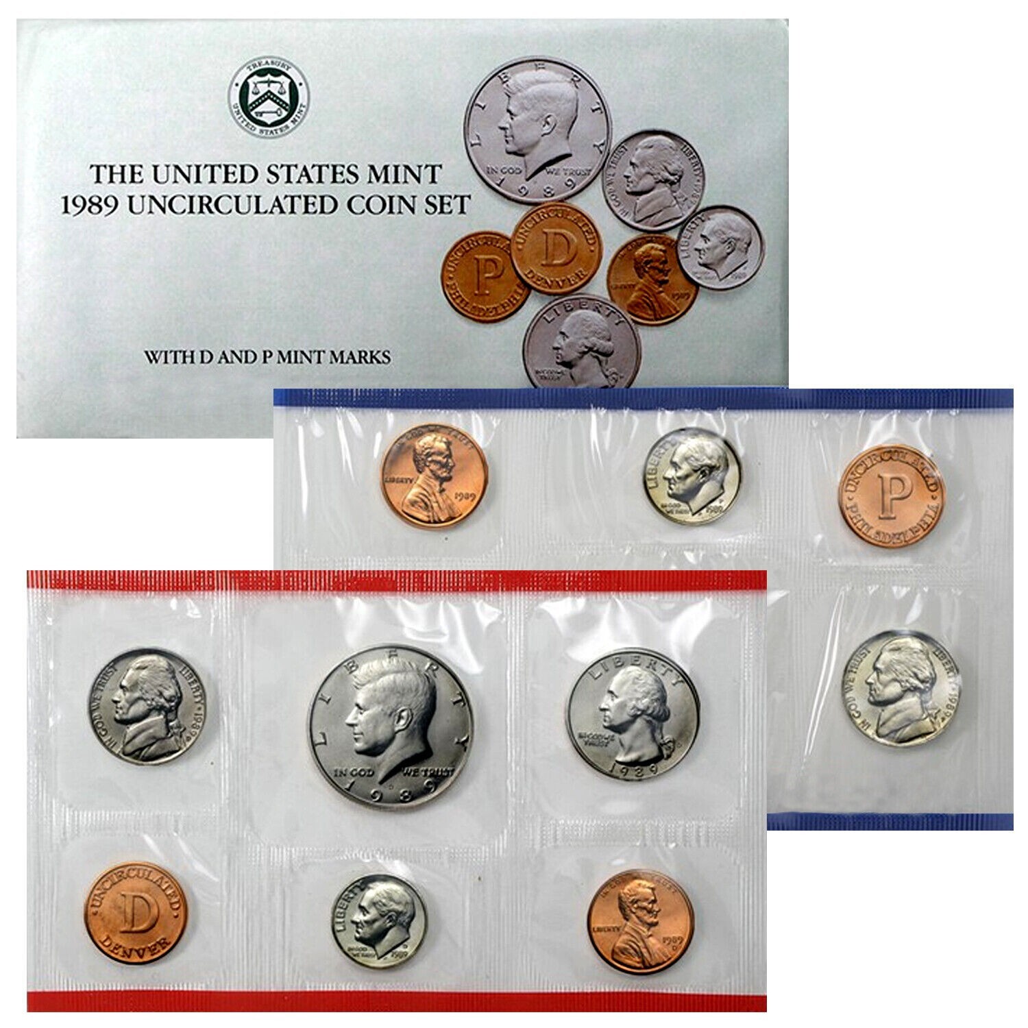 1989 P&D Mint Set Brilliant Uncirculated US with Envelope & COA (10 Coin Set)