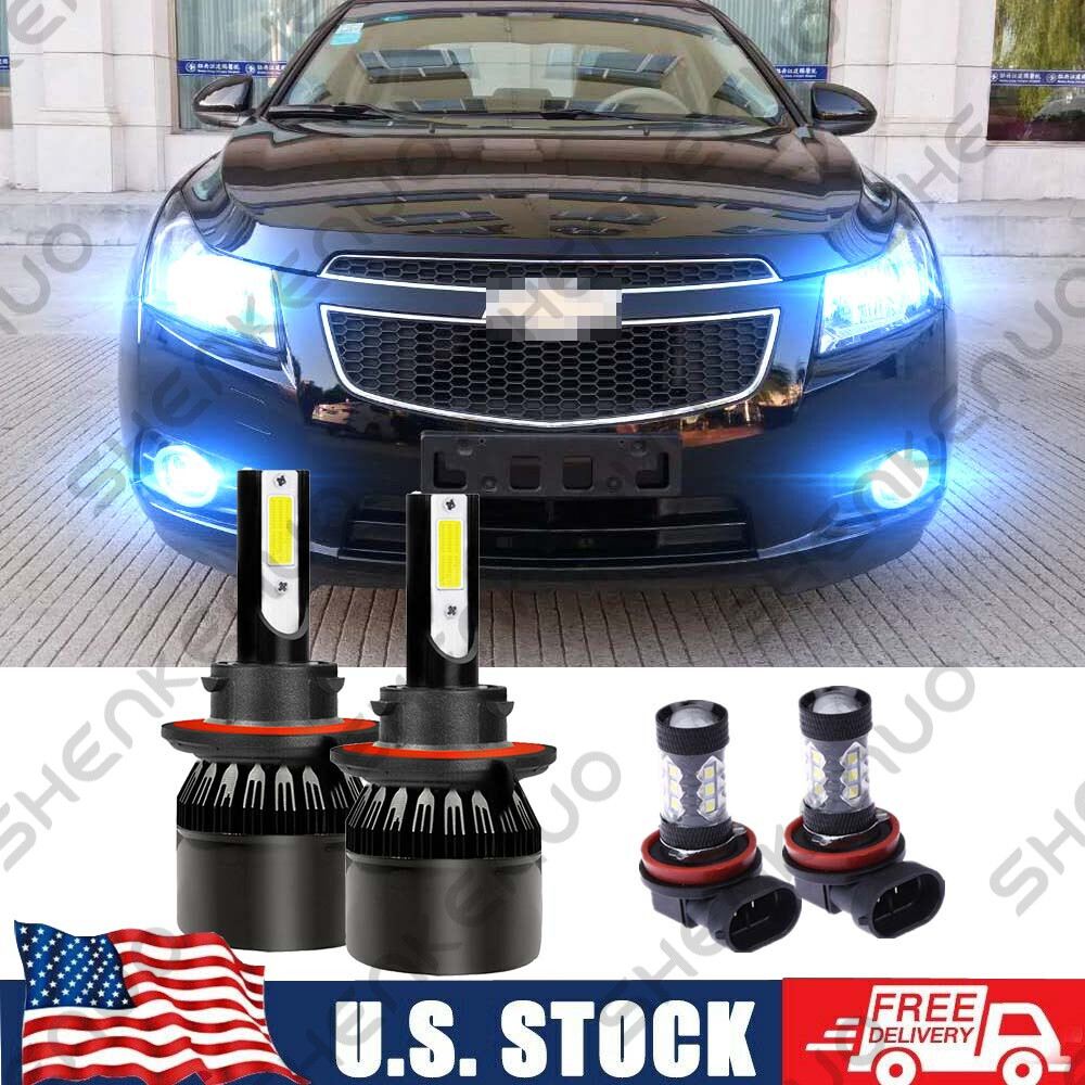 For  Cruze 2011-2015 8000K LED Headlight Hi/Lo + Fog Light Bulbs kit  Qty 4