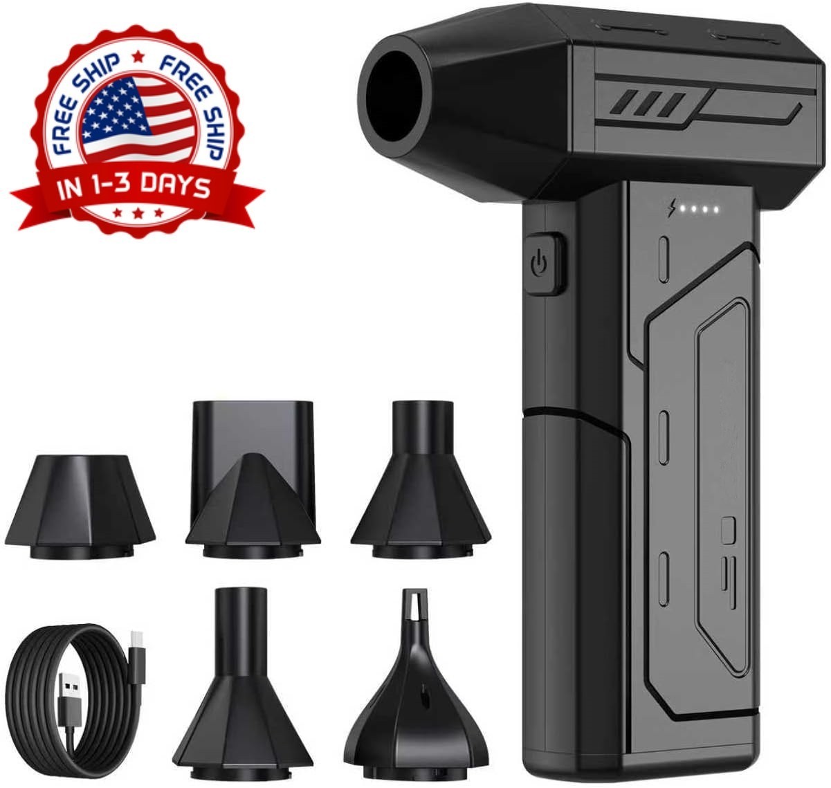 Soplador de aire electrico recargable inalambrico 3 velocidades con luz LED