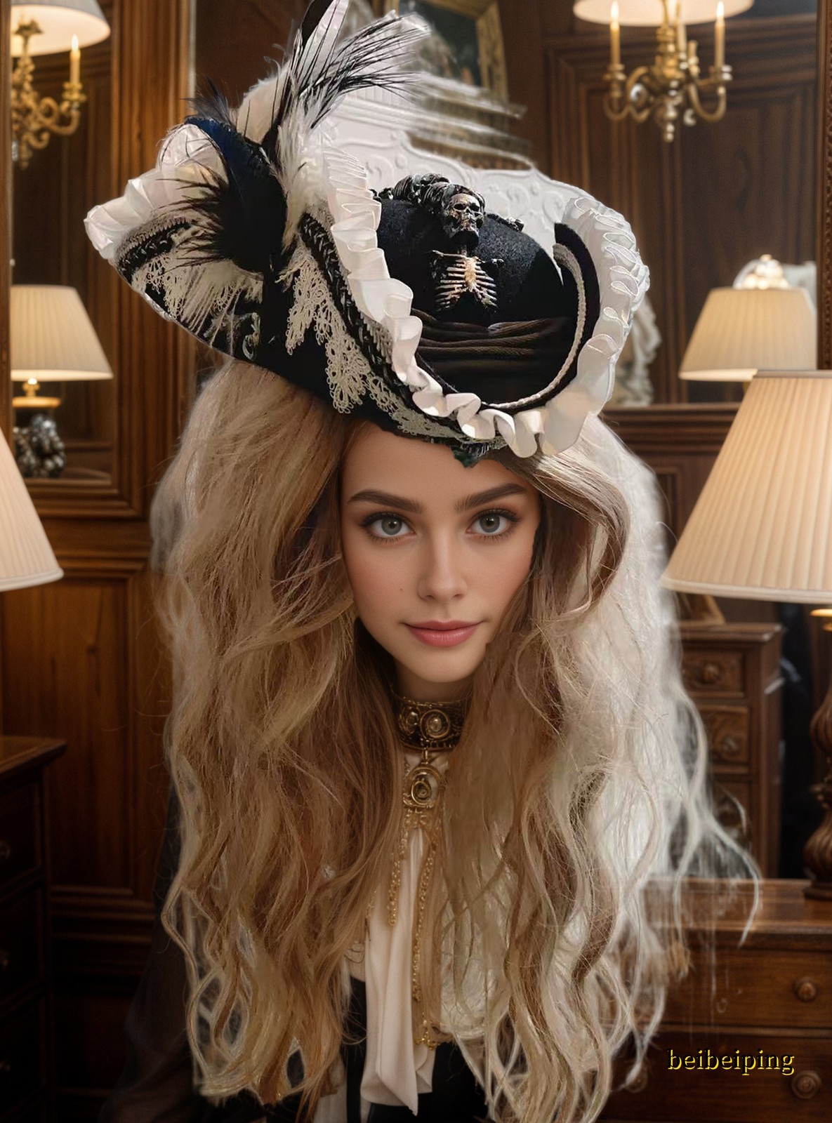 Pirates of the Caribbean Gothic Retro Lace Headgear Cosplay Props Adjustable Hat