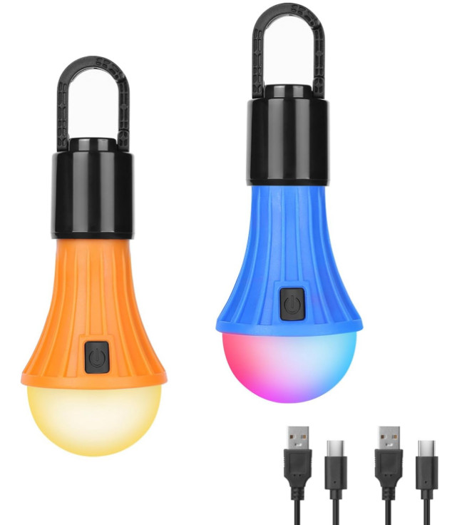 2 Linternas LED Recargables 7 Modos RGB con Gancho para Camping y Emergencias