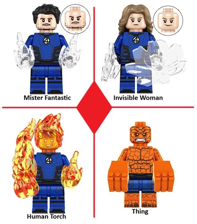 Fantastic Four 2025 Minifigure set of 4 (Blue Uniforms Big Hands Thing)