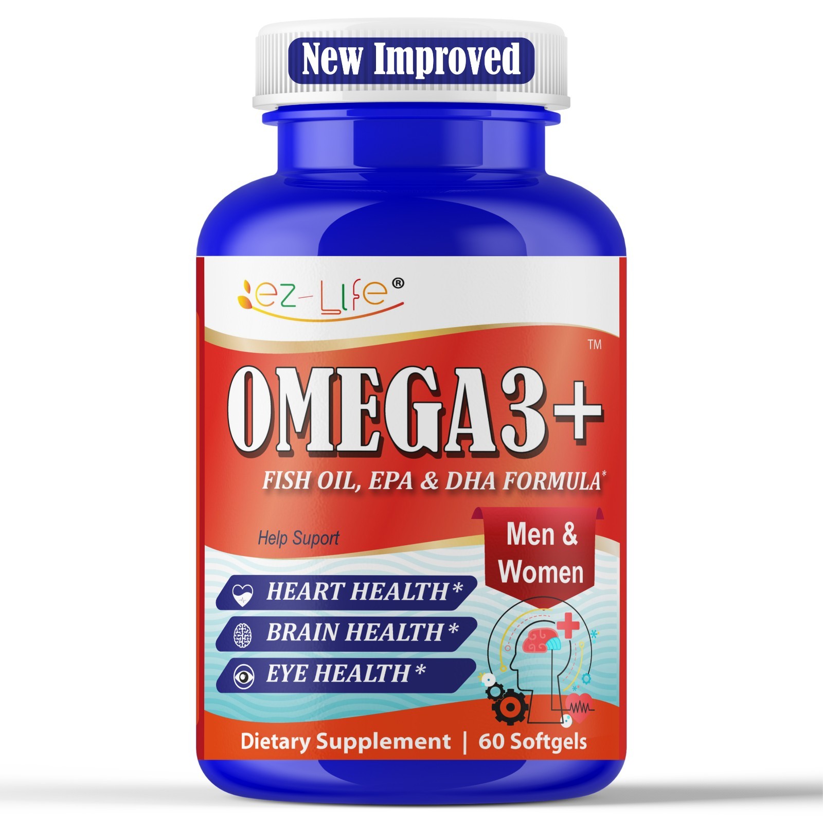 Omega 3 Fish Oil Brain Booster Memory Focus Clarity Cognitive Support 60 Softgel