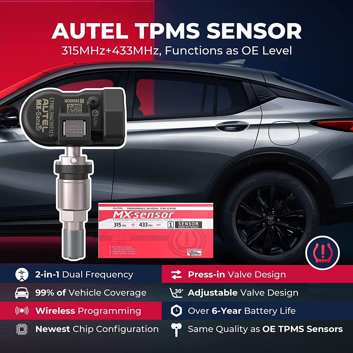 Autel MX-Sensor 315&433MHz Programmable TPMS Universal Tire pressure Sensor 1PC