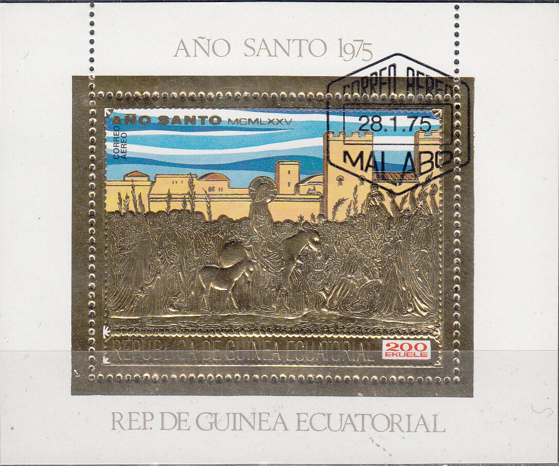 W EQUATORIAL GUINEA 0675-B197A CTO HOLY YEAR USED CTO PERF GOLD FOIL SS