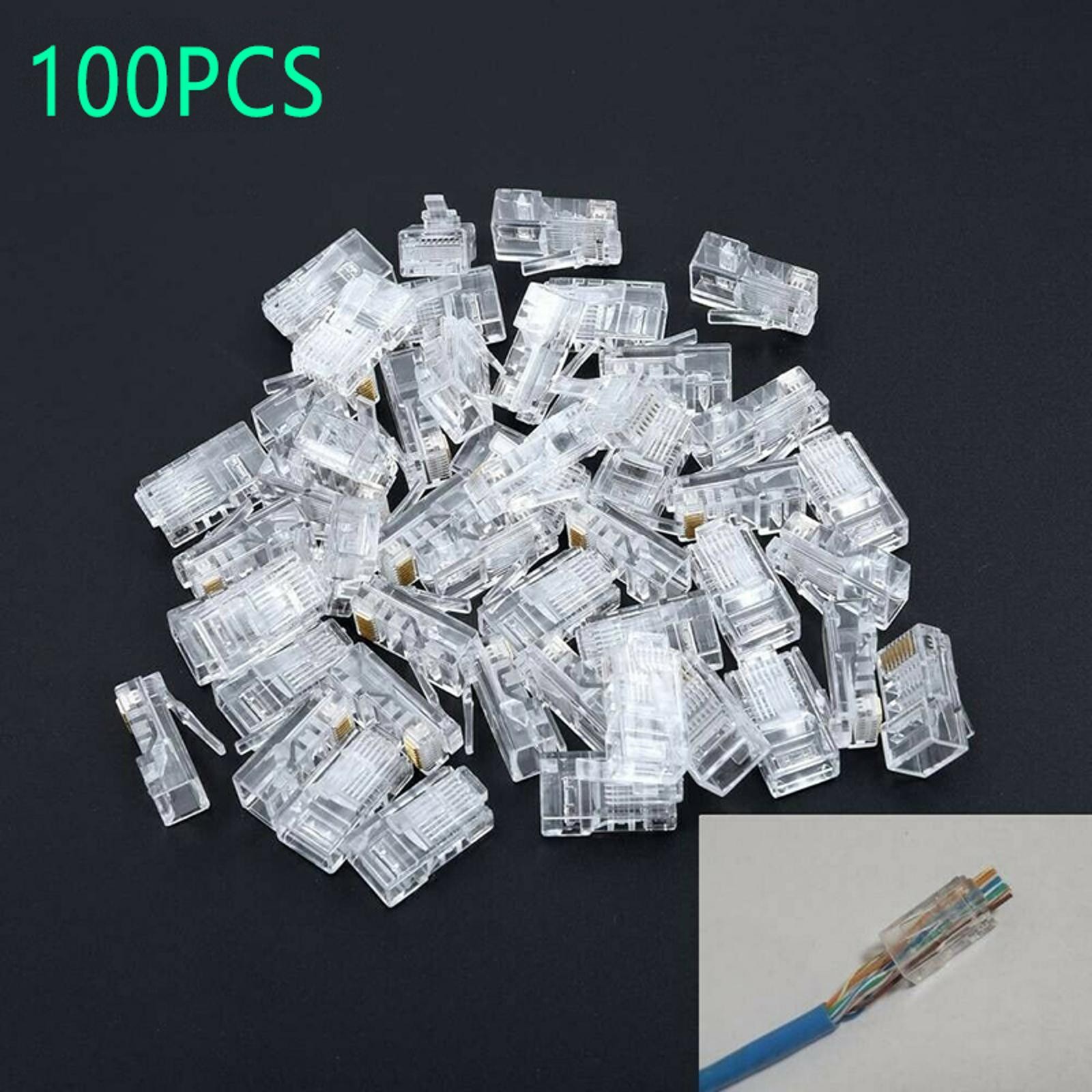 100PCS RJ45 Network Modular Plug 8P8C CAT5e Cable Connector End Pass Through