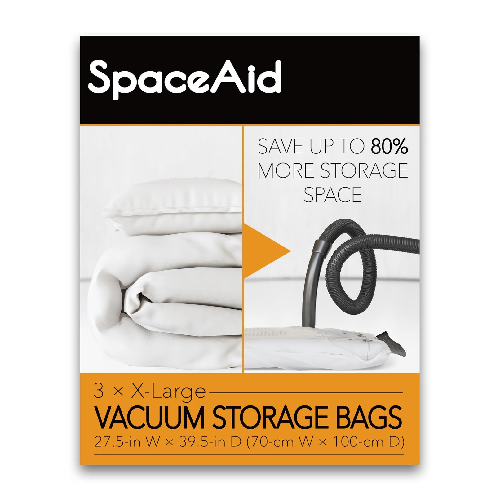 SpaceAid Jumbo Vacuum Storage Bags, Space Saver Sealer X-Large 3 Pack, Clear