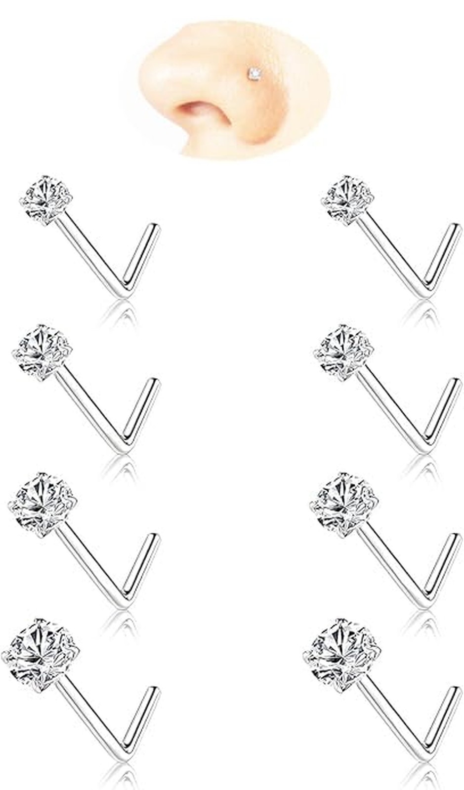 Nose Rings Studs: 8Pcs 20G/18G Gold/Silver 316L Surgical Stainless Steel Nose...