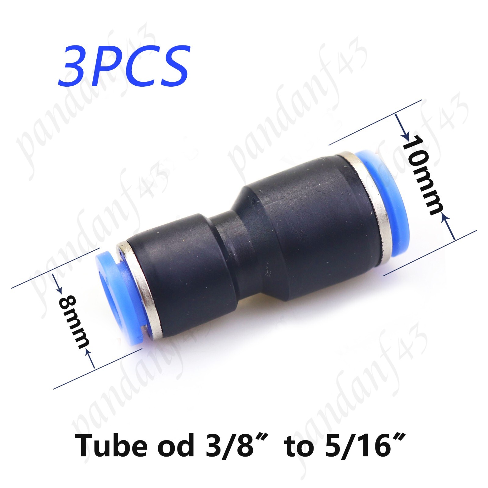 3X Pneumatic Reducing Union 3/8" to 5/16" OD Tube Push-In Air Fitting Converter