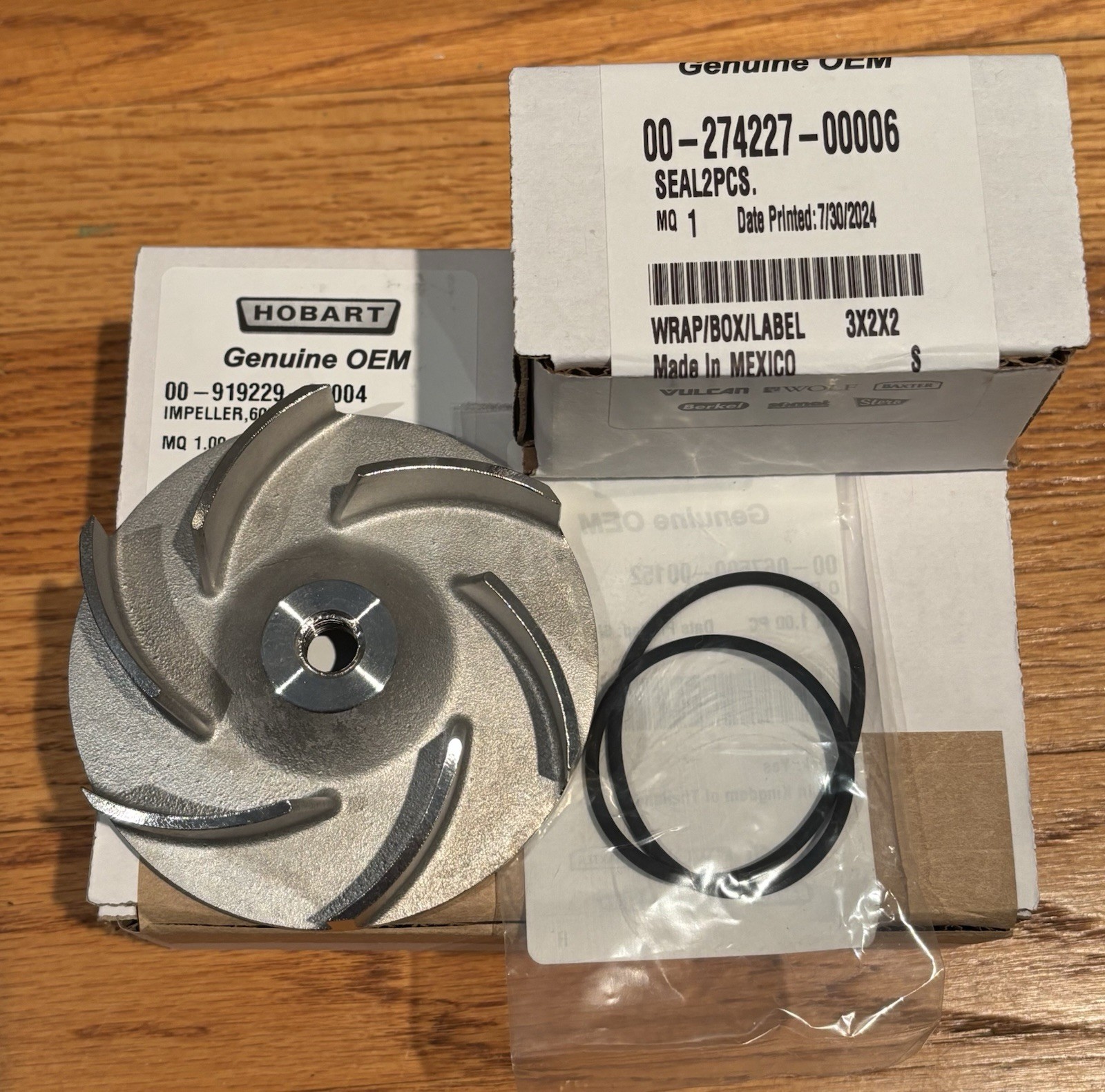 HOBART CLE WASH MOTOR PUMP REBUILD IMPELLER PUMP SEAL O-RING GENUINE OEM PARTS