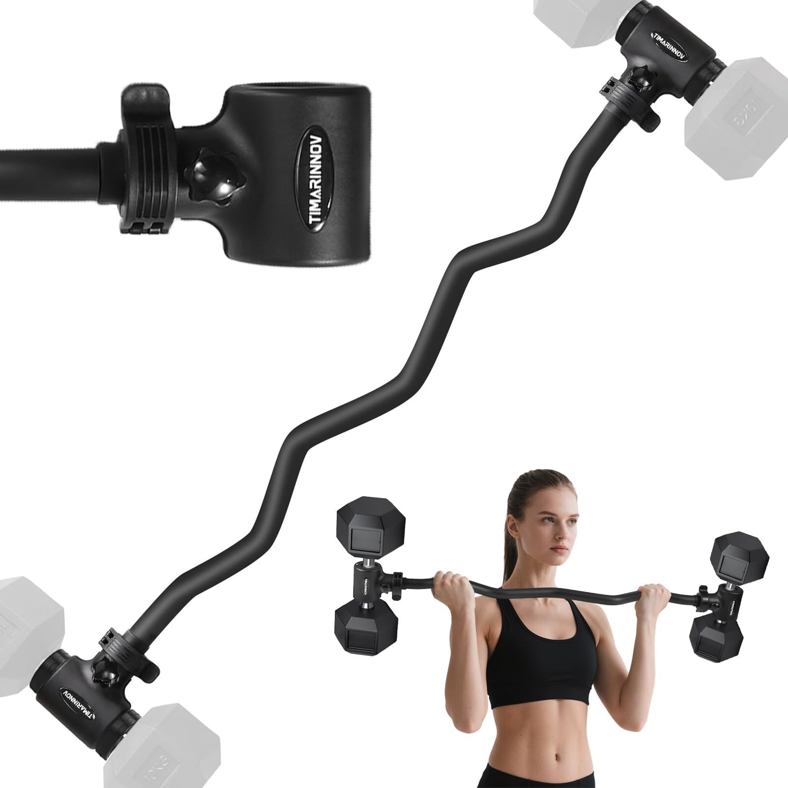 Dumbbell to Barbell Converter Bar, EZ Curl Barbell Adapter with 200LB Capacit...