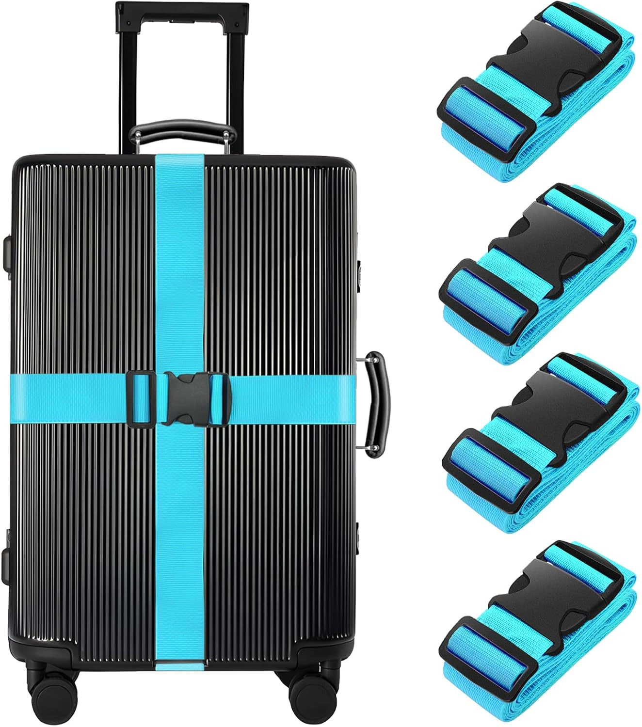 BILIONE 4 Pack Luggage Straps 79" Long Belts Keep Suitcase Secure While