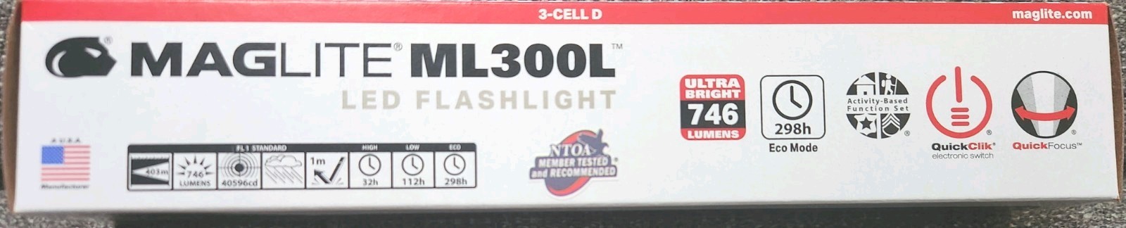 Mag-Lite ML300L-S3015 LED Flashlight 746 Lumens Aluminum, Black, 3-Cell D