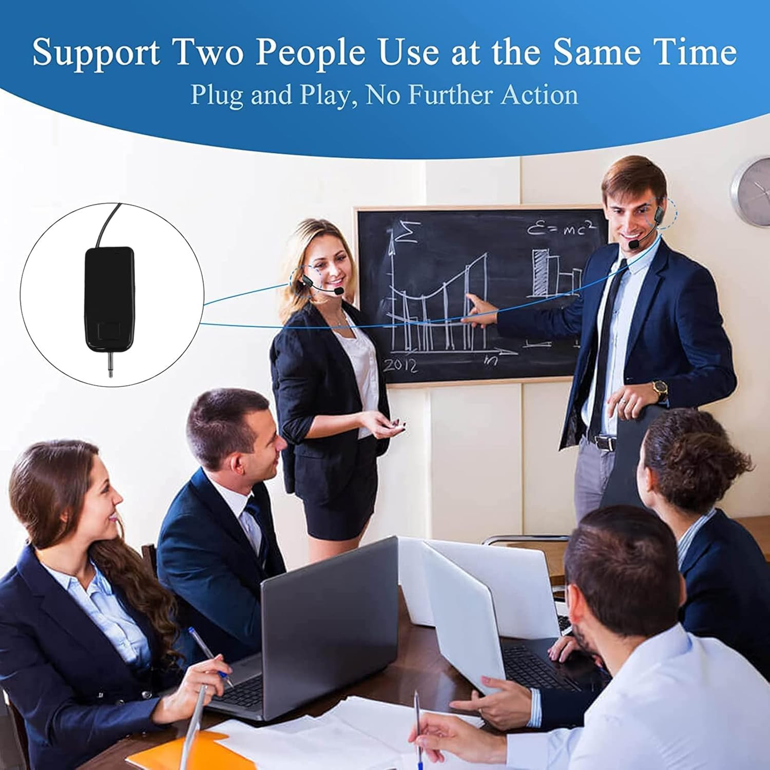 2.4G Wireless Microphone System for Two People, 165 Ft Long Range, Stable Transm