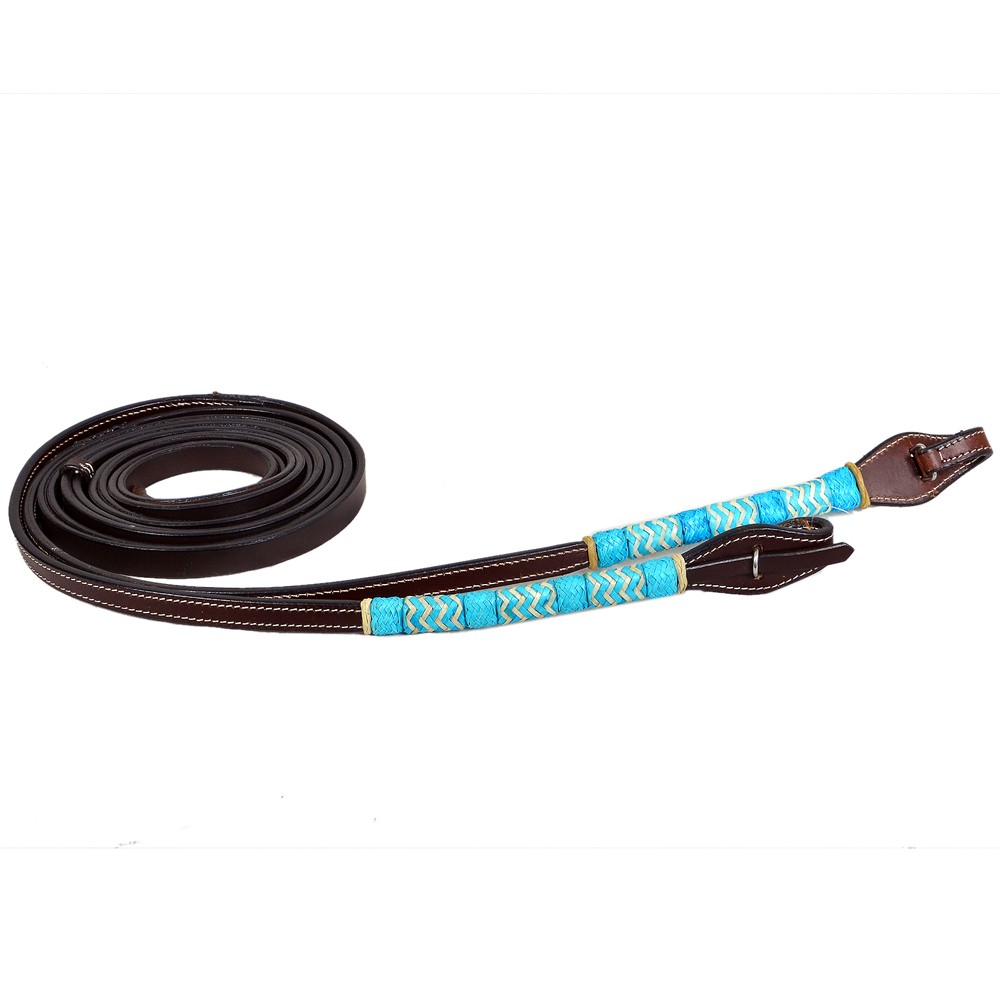 BE Bar H Equine Western Horse 8ft Turquoise Rawhide Braiding American Leather