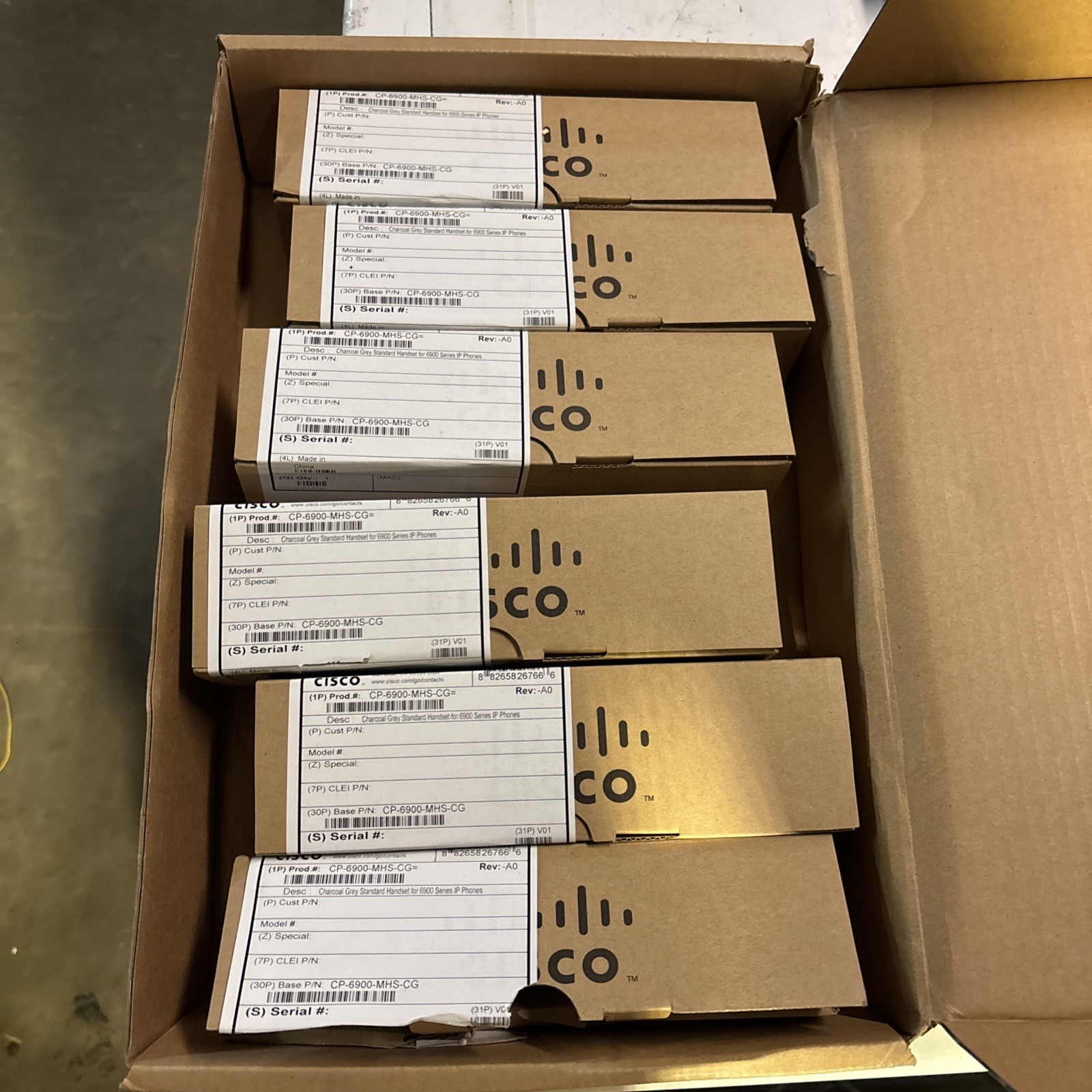6x Lot Cisco Handset Charcoal Grey CP-6900-MHS-CG One Of The Six Is Open Box