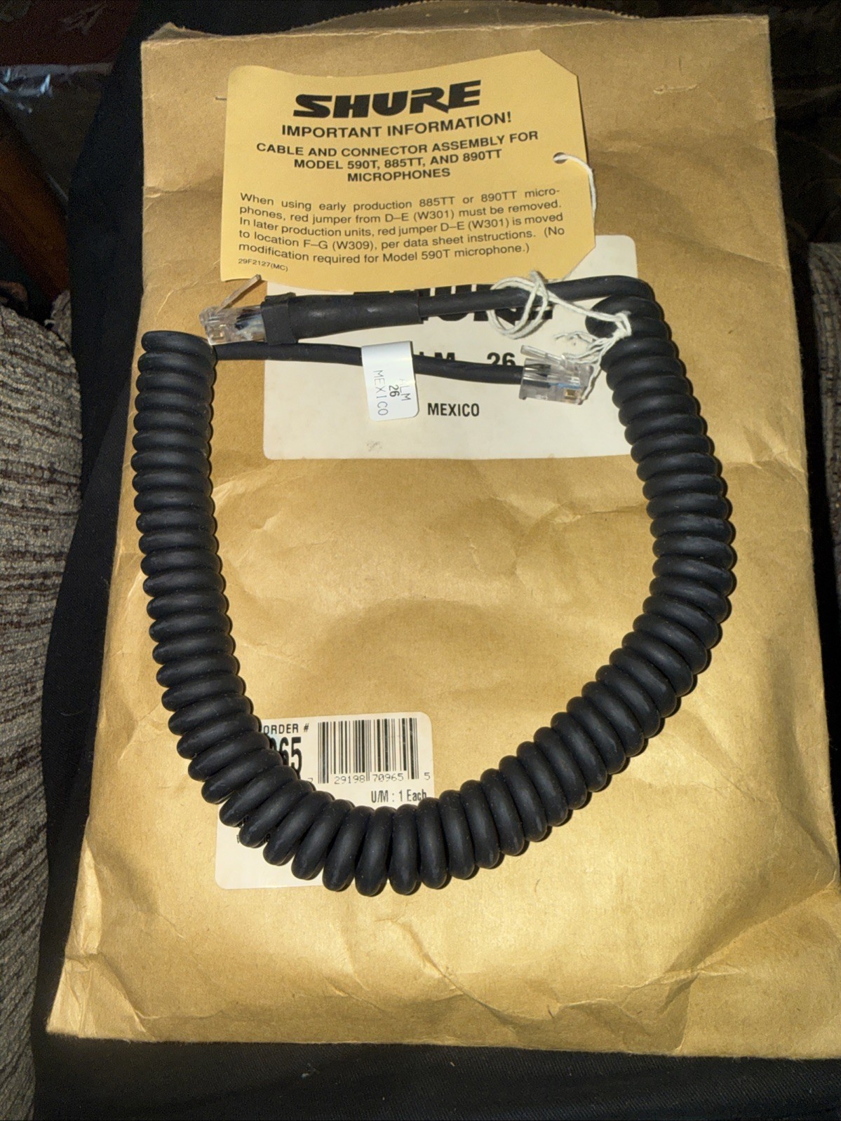 ALM-26 SHURE BROTHERS ALM New Old Stock Kenwood Radios  For 550T Mic Cord