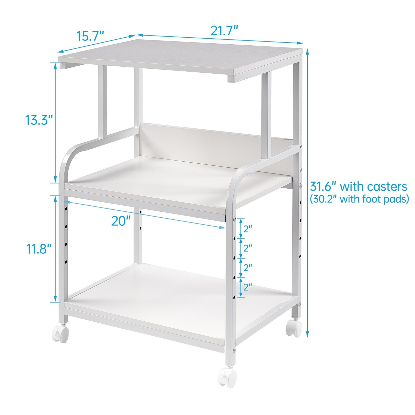 Fannova White Printer Stand with Storage, 3 Tier Printer Table with Height Ad...