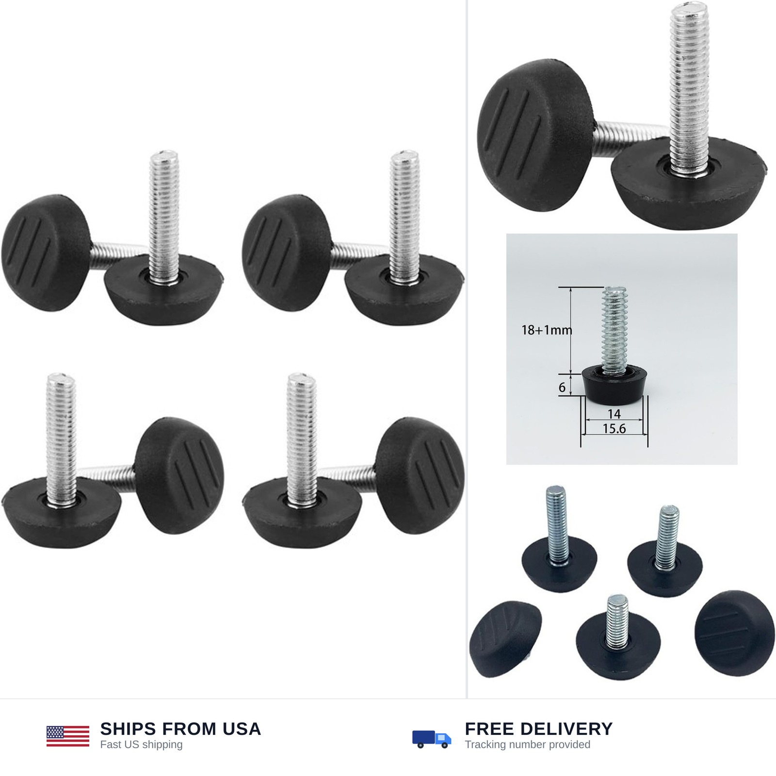 Thread Furniture Levelers,1/4-20 Inch 10 Pcs Screw in Threaded Leveling Foot,...