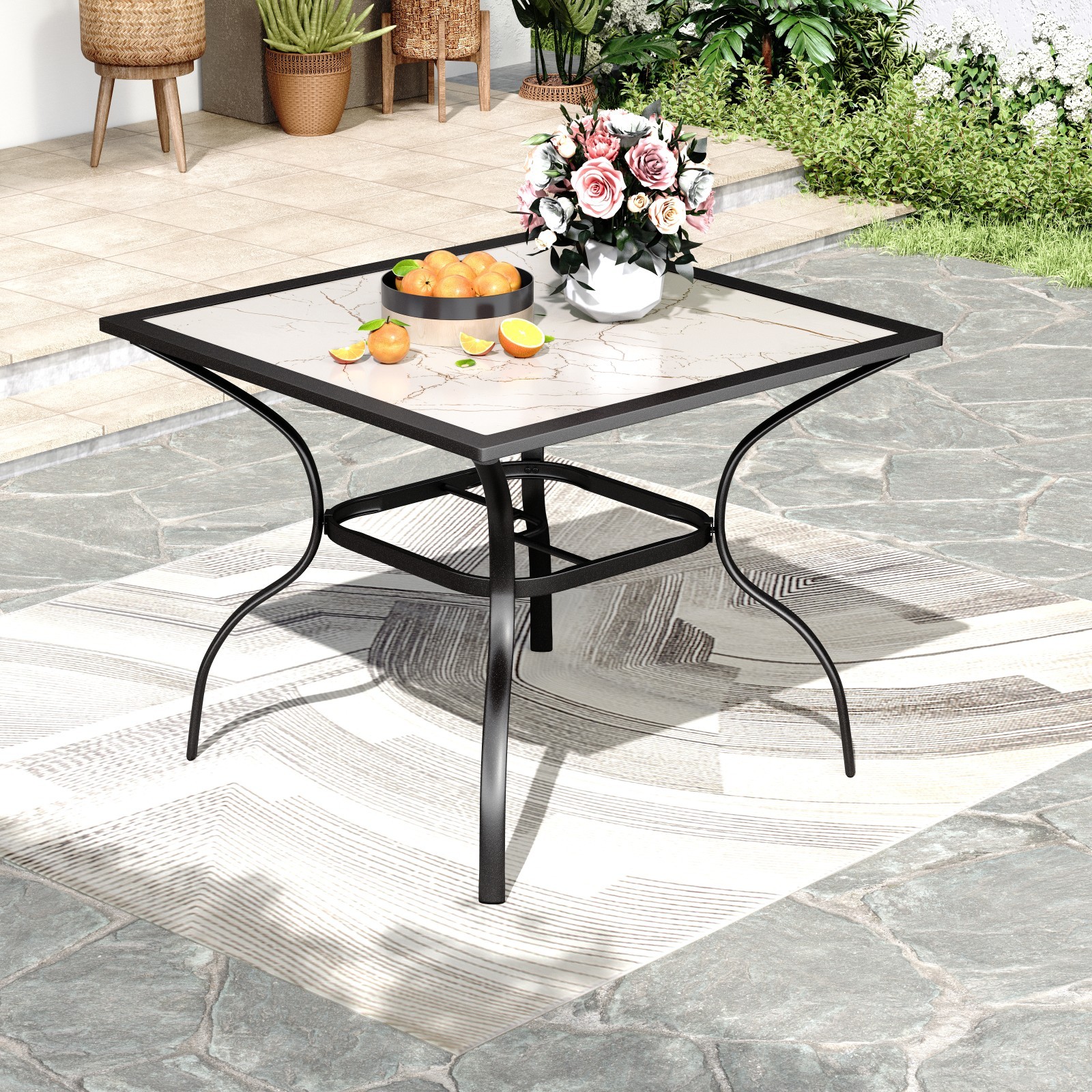37'' Outdoor Dining Table Carbon Crystal Patio Square Table for Bistro Backyard