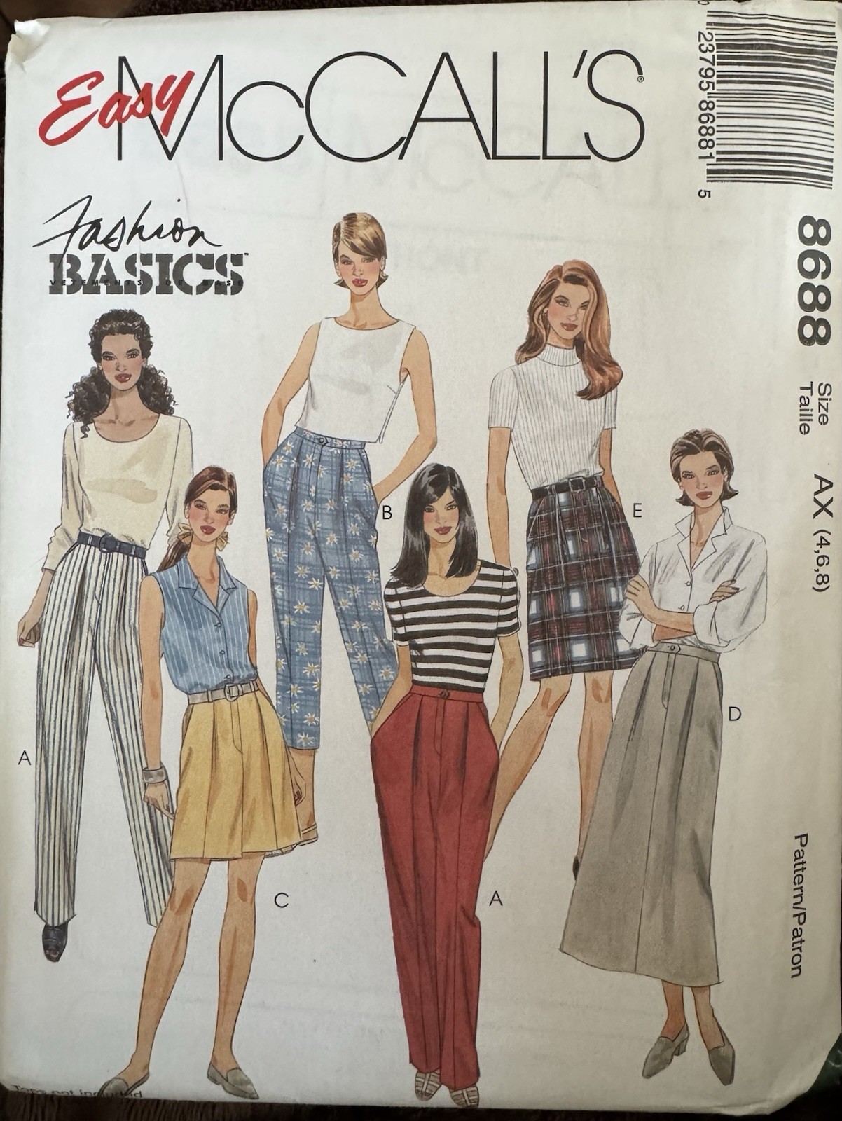 McCall's Fashion Basics pattern 8688 Misses Pants, Skirts, Shorts sz 4,6,8 uncut