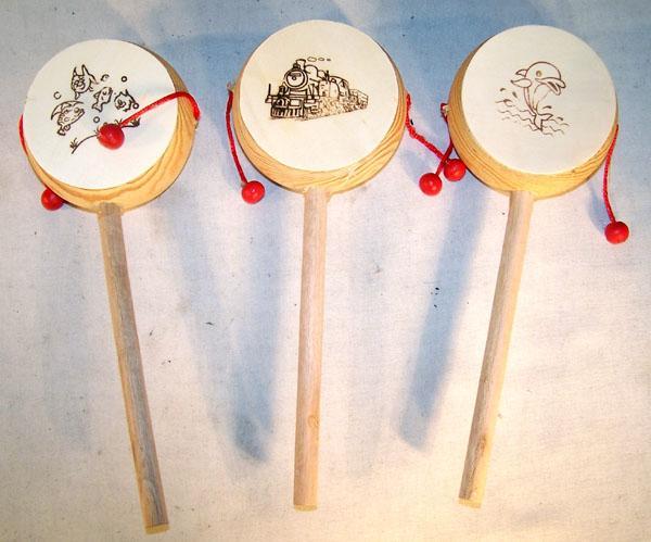 2 CHINESE WOODEN DRUMS old wood rattle drum oriental traditional sound toy NEW