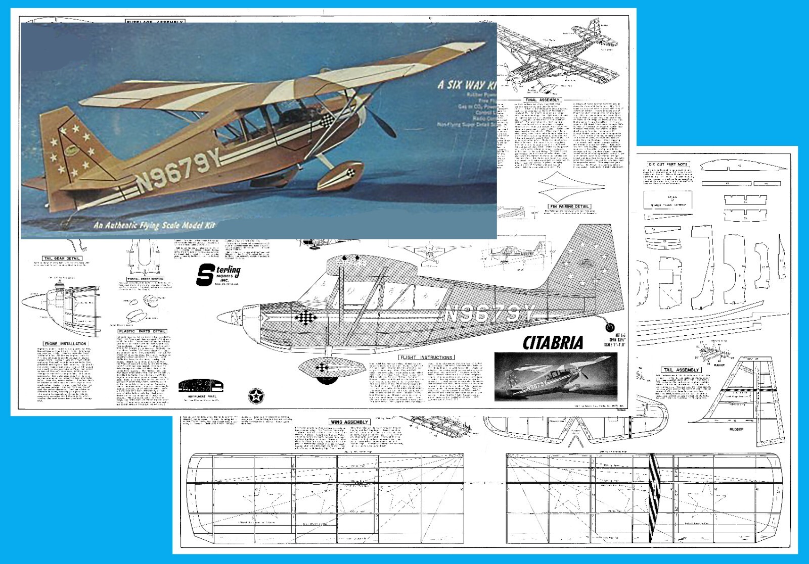 Sterling Model Airplane Plans (UC-FF-RC): Citabria 33½" 1/12 Scale RP or .020