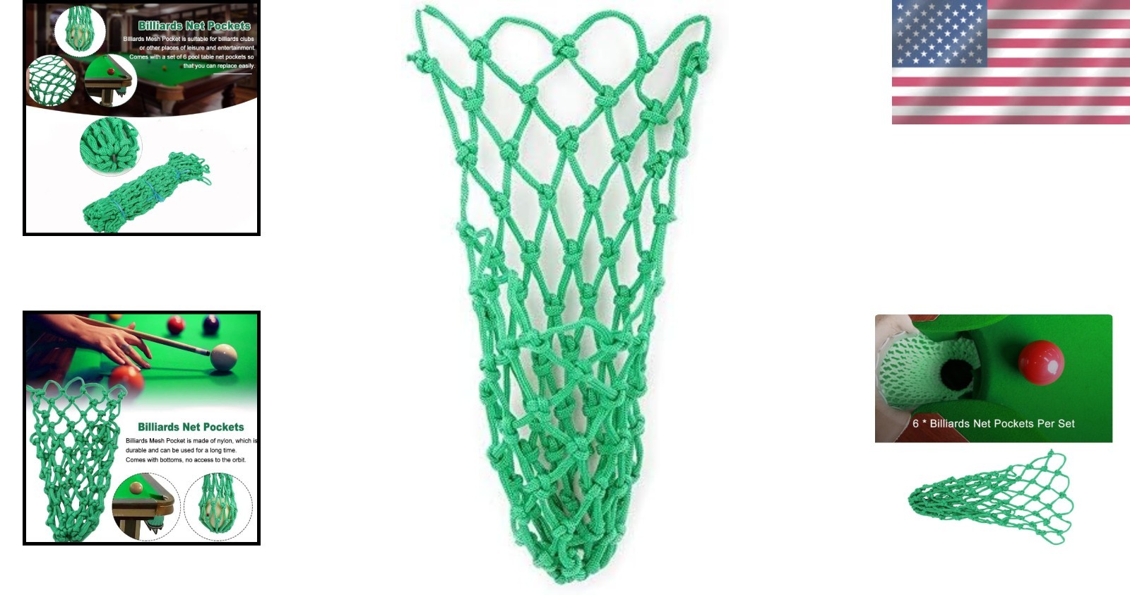 6 Pcs Nylon Mesh Billiards Pockets Set - Durable Pool Table Replacement